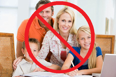 A white family, with a red circle and a line through it.