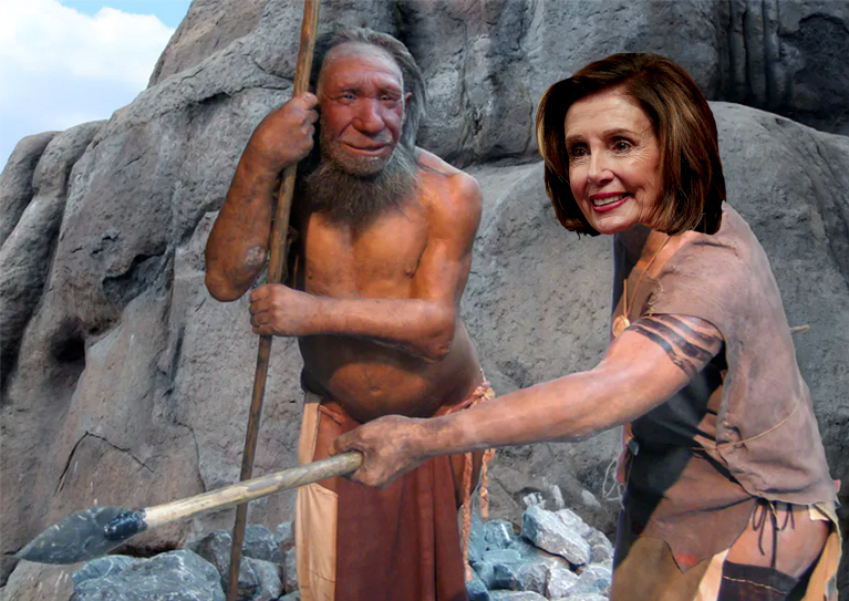 A desperate neanderthal eyeing a homo sapiens.