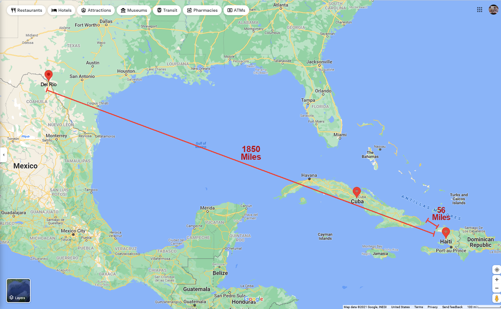 Map comparing distances