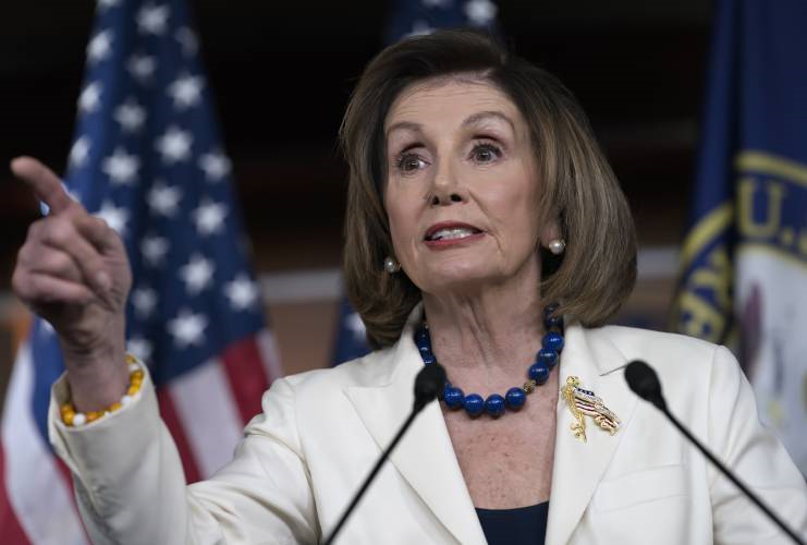 Nancy Pelosi chastizing the press