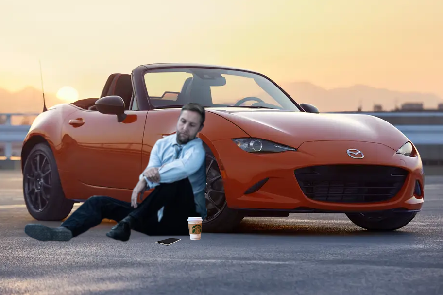 Dejected Man By Convertible